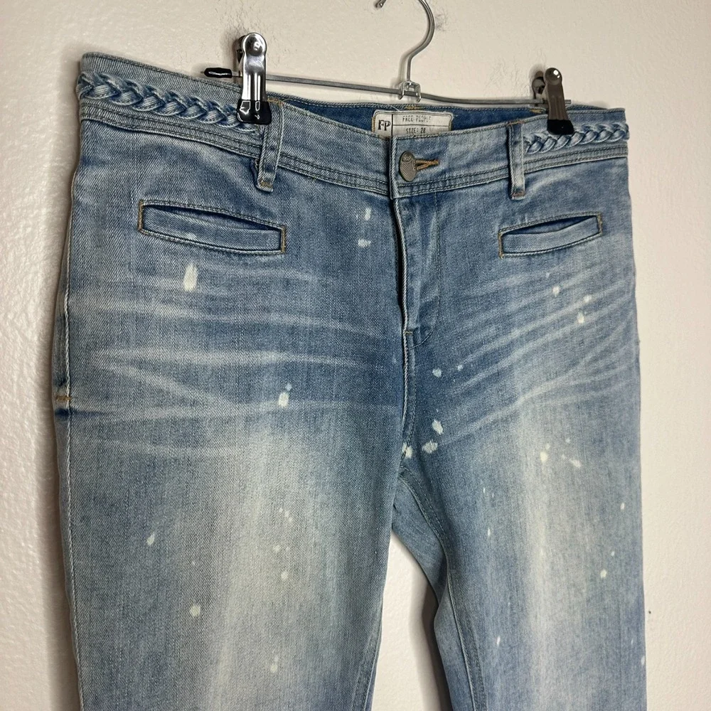 Free People Flare Jeans Size 28 Light Wash Paint Splatter Boho Distressed